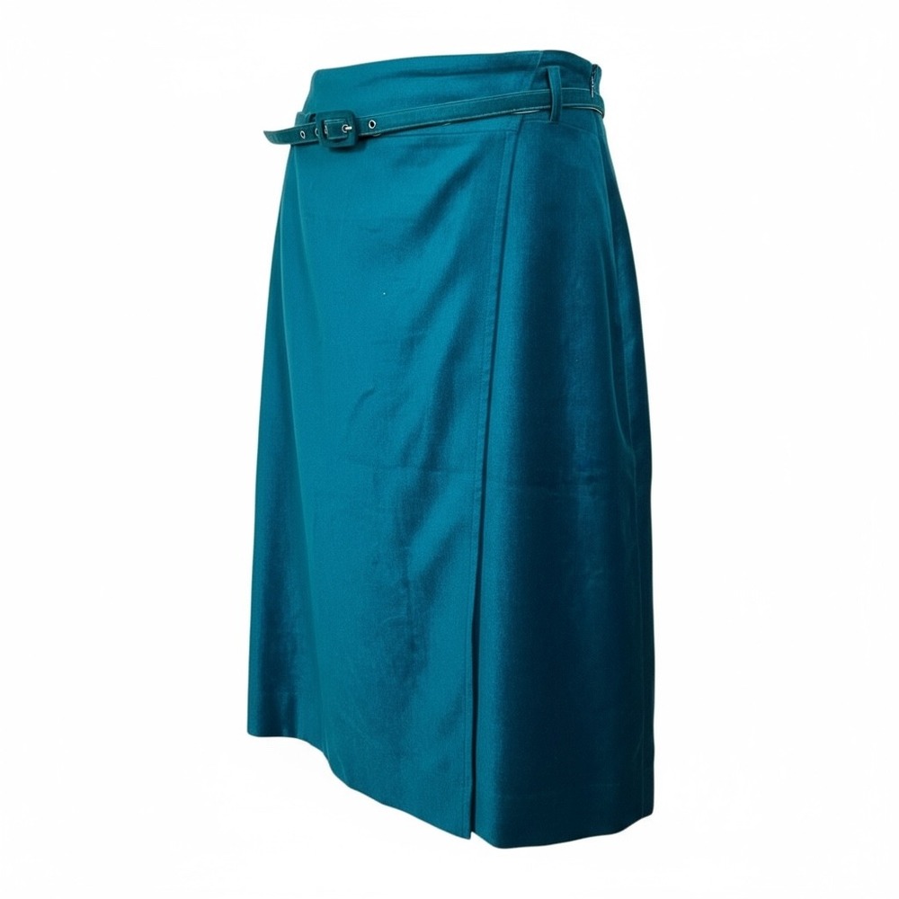 Apostrophe Teal‎ Velvet Pencil Midi Skirt Belted Knee Length Holiday  12 (3154)